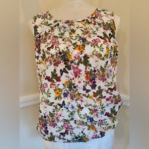 Ann Taylor LOFT Floral Sleeveless Blouse Top White Multicolor Garden Print—S